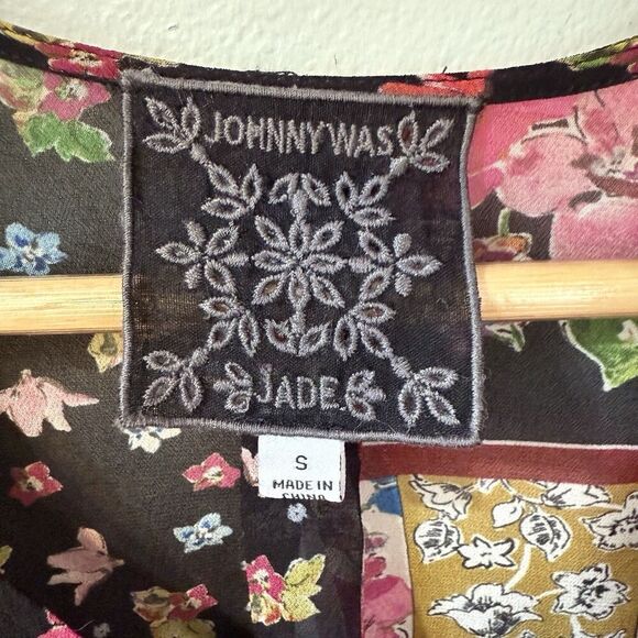 Johnny Was Jade Roswell Pieced Blouse Pink Black Lace Patchwork Floral Top S - Picture 5 of 9